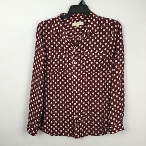 Loft Chiffon Button Down Blouse womens size Large maroon acorn print